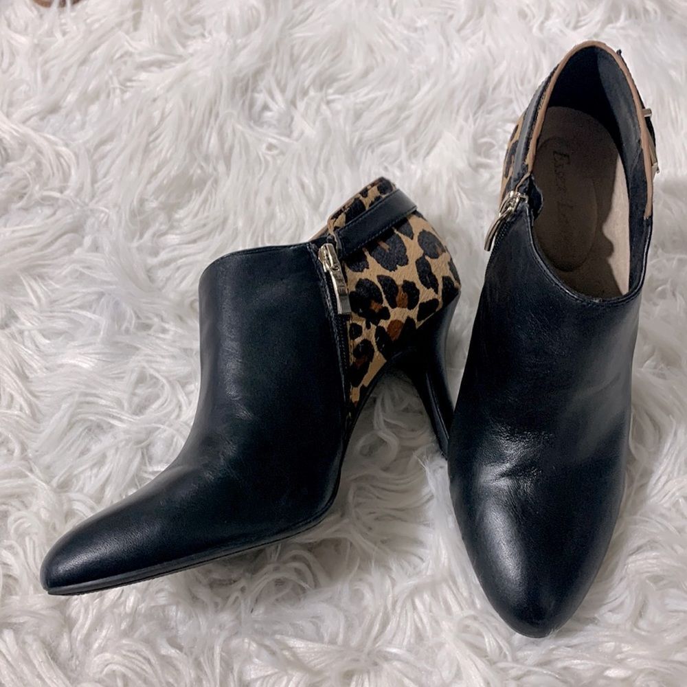 ESSEX Lane El-jasmine leather ankle boots mix media animal print zip closure